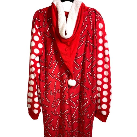#Follow me Christmas one piece zip up pajamas santa hood candy canes women's XXL - Picture 2 of 13